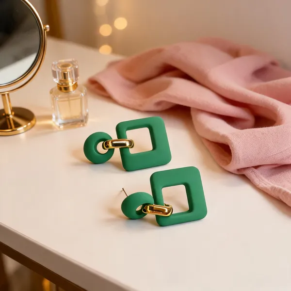Green_&_Gold_Rubber_Statement_Earrings_For_Women