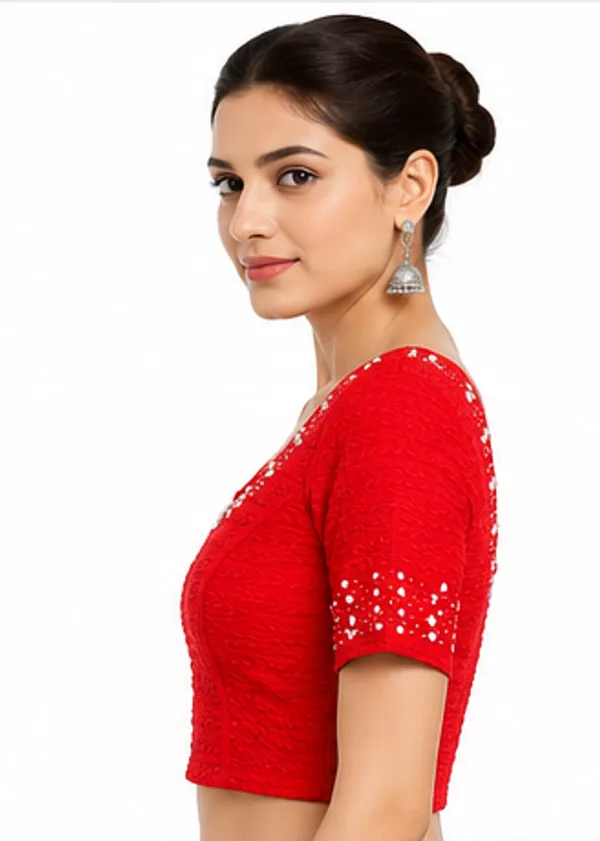 Red_Embellished_Short_Sleeve_Blouse_for_Women