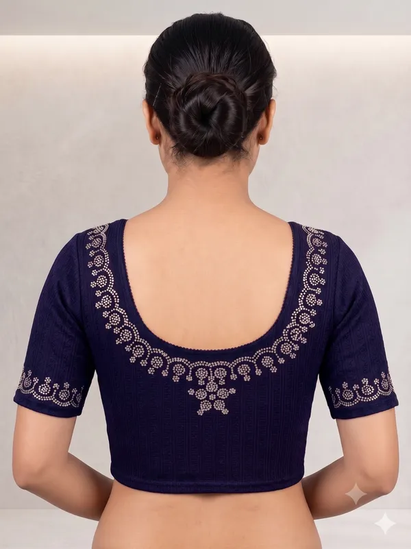 Navy_Textured_Short_Sleeve_Blouse_for_Women
