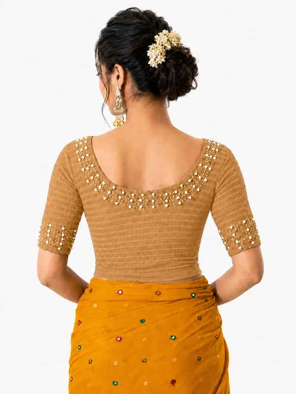 Yellow_Lycra_Fitted_Crop_Top_Blouse_For_Women