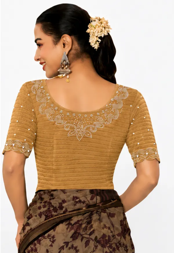 Gold_Lycra_Textured_Embellished_Blouse_For_Women
