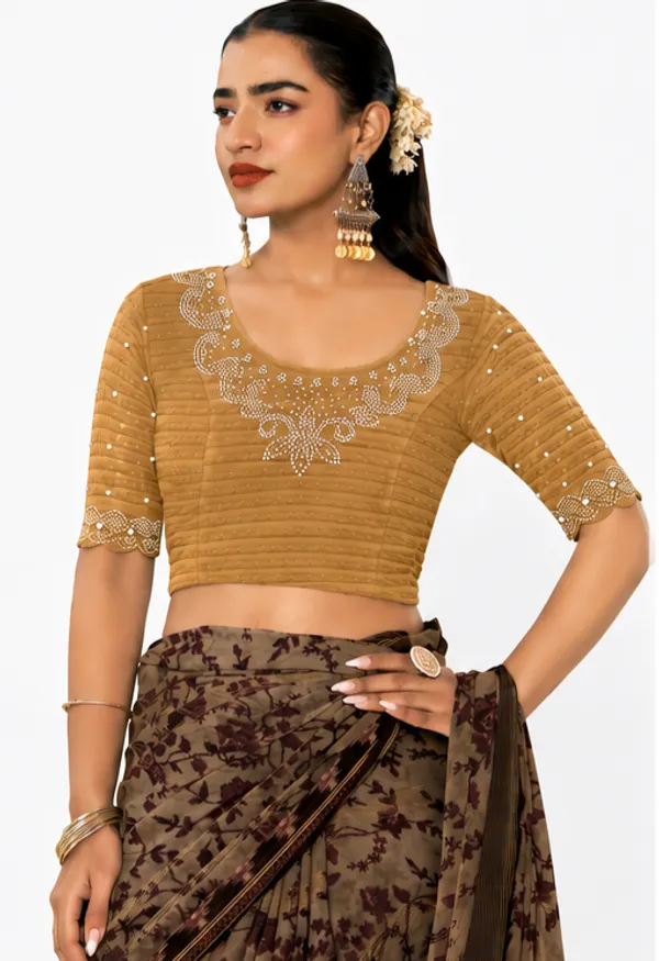 Gold_Lycra_Textured_Embellished_Blouse_For_Women