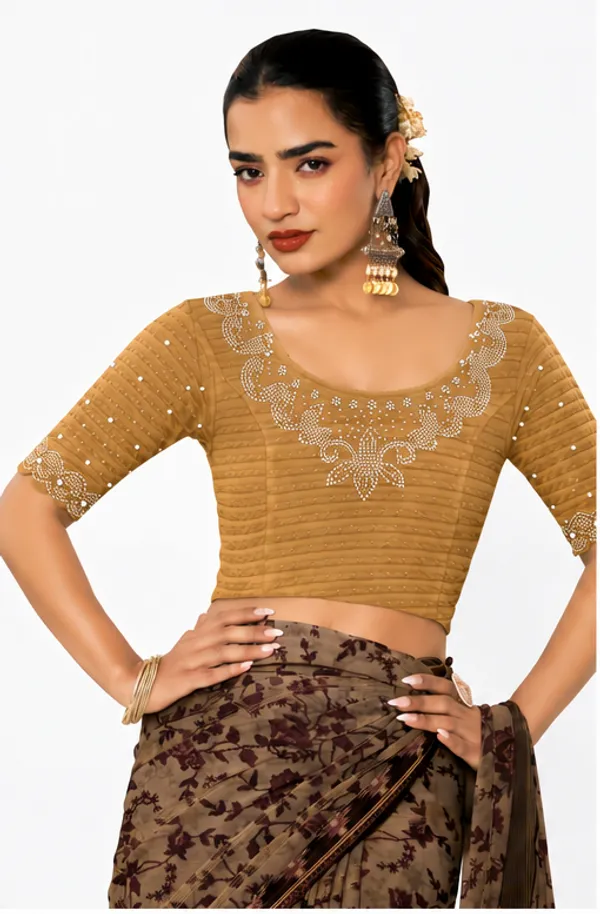 Gold_Lycra_Textured_Embellished_Blouse_For_Women