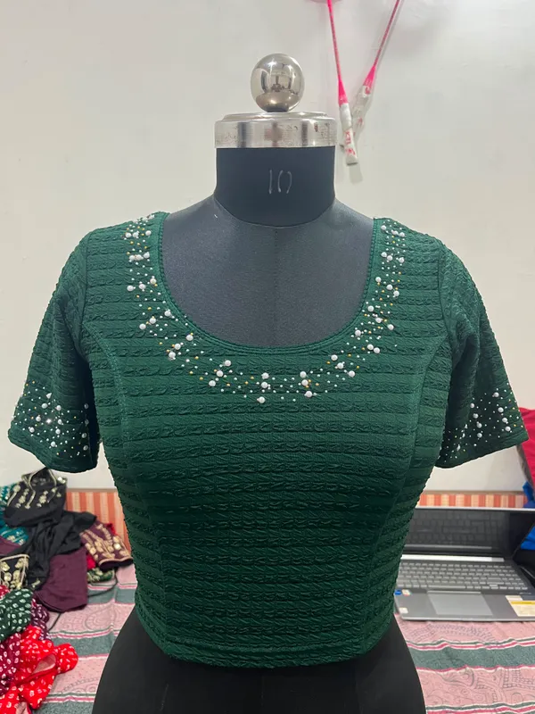 Green_Textured_Embellished_Blouse_for_Women