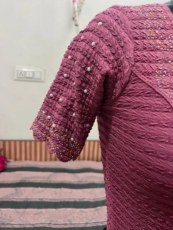 Pink_Embellished_Short_Sleeve_Blouse_for_Women