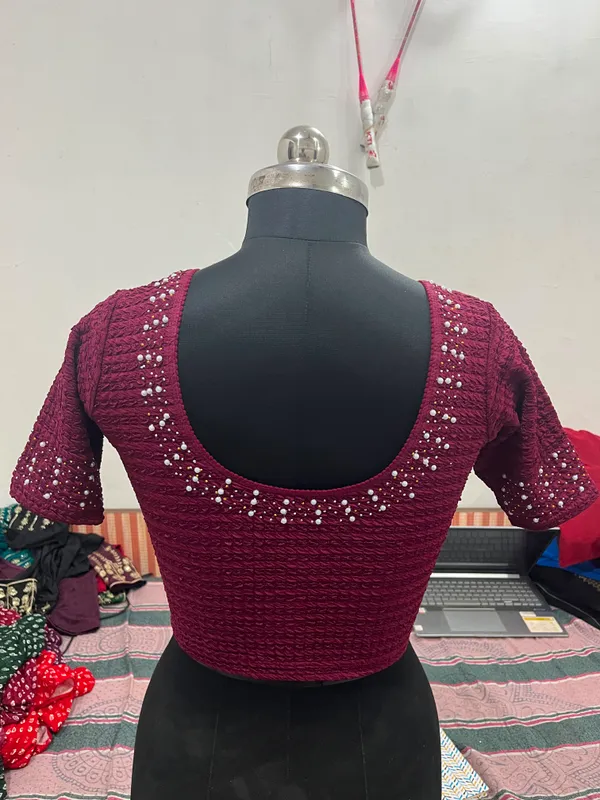 Maroon_Embellished_Short_Sleeve_Blouse_for_Women