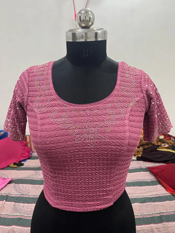 Pink_Embellished_Short_Sleeve_Blouse_for_Women