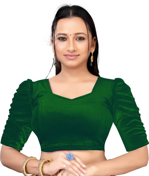 Green_Velvet_Puff_Sleeve_Blouse_for_Women