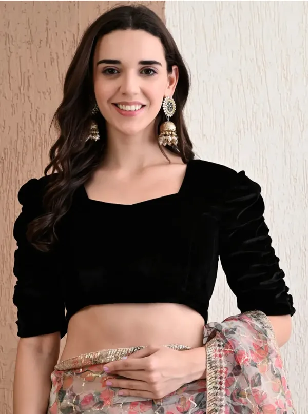 Black_Velvet_Puff_Sleeve_Blouse_for_Women