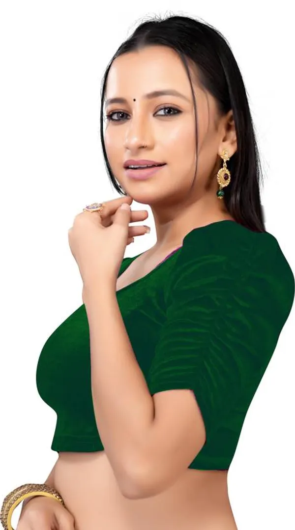 Green_Velvet_Puff_Sleeve_Blouse_for_Women