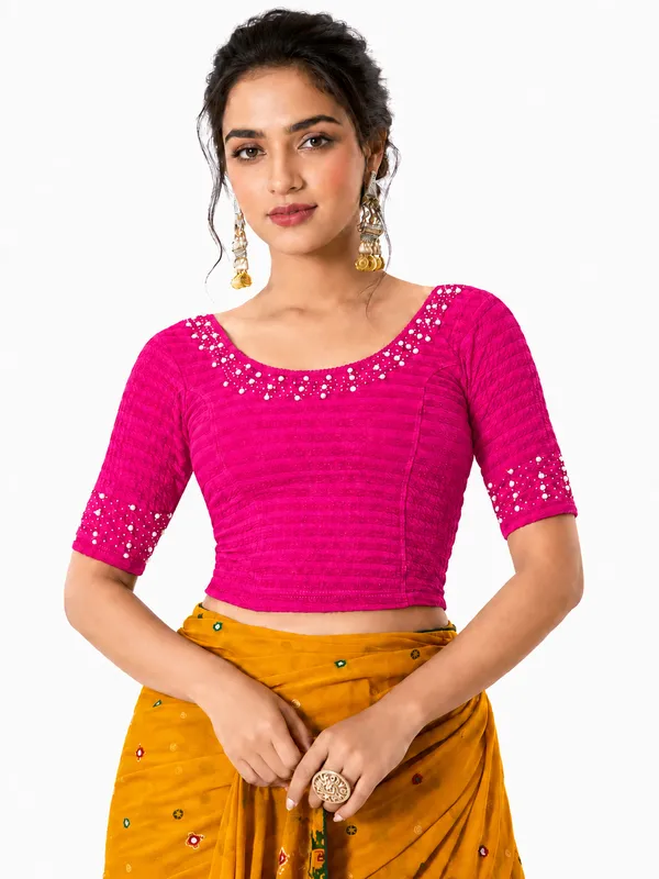 Pink_Lycra_Embellished_Blouse_For_Women