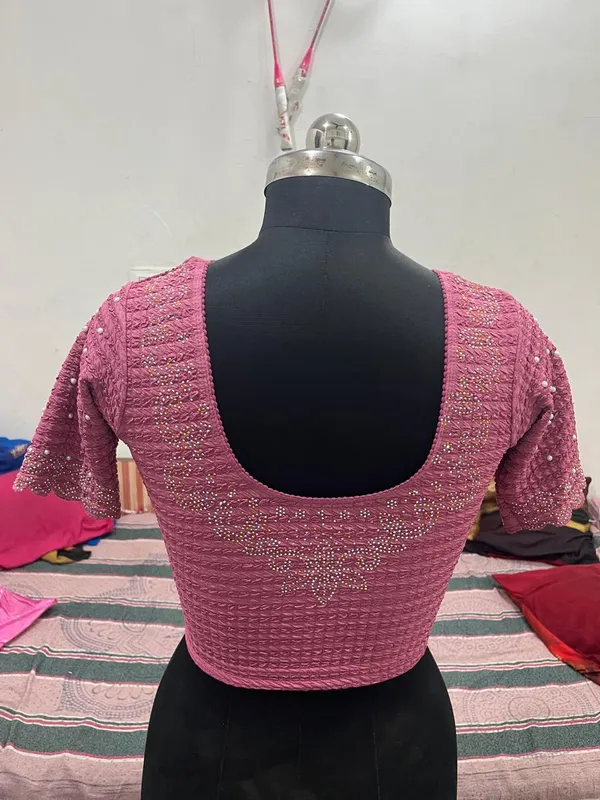 Pink_Embellished_Short_Sleeve_Blouse_for_Women