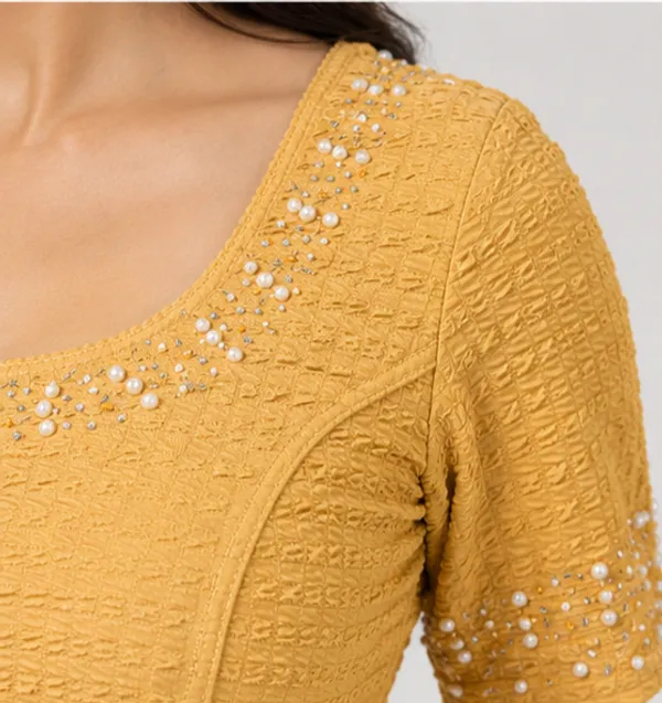 Mustard_Textured_Fitted_Crop_Top_for_Women