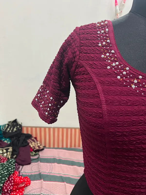 Maroon_Embellished_Short_Sleeve_Blouse_for_Women