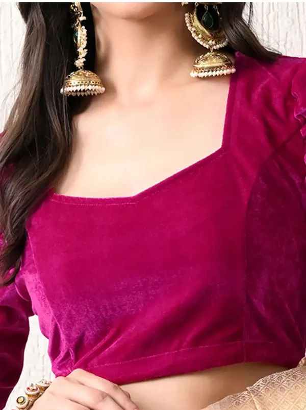 Magenta_Velvet_Puff_Sleeve_Blouse_for_Women