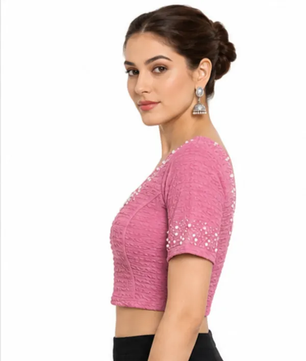 Pink_Textured_Short_Sleeve_Blouse_for_Women