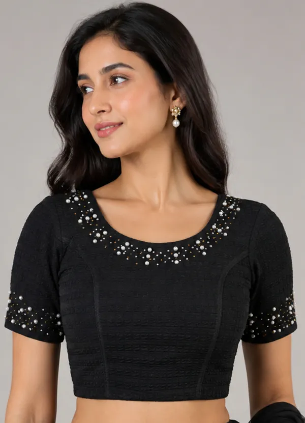 Black_Textured_Short_Sleeve_Crop_Top_for_Women