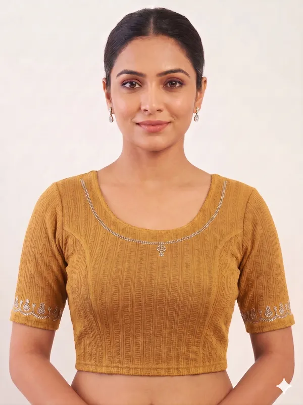 Mustard_Textured_Short_Sleeve_Blouse_for_Women