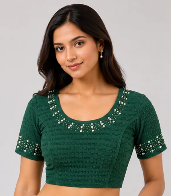 Green_Textured_Embellished_Blouse_for_Women