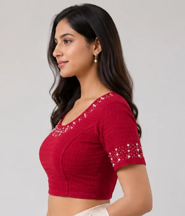 Red_Textured_Fitted_Blouse_for_Women