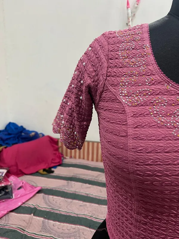 Pink_Embellished_Short_Sleeve_Blouse_for_Women