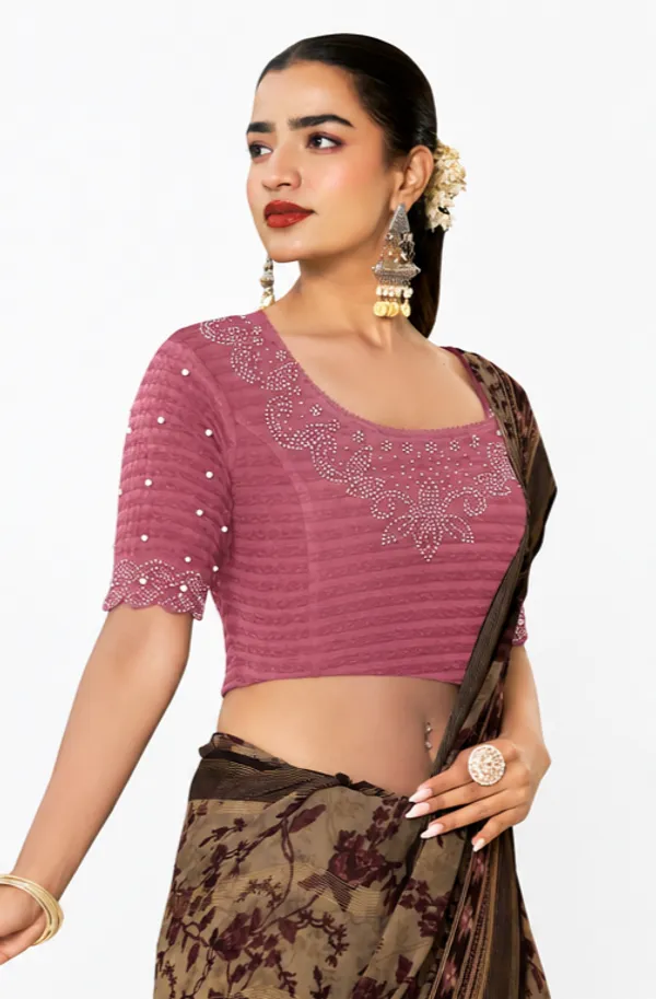 Pink_Lycra_Embellished_Short_Sleeve_Blouse_For_Women