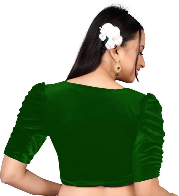 Green_Velvet_Puff_Sleeve_Blouse_for_Women