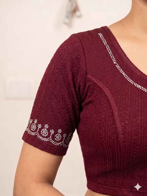 Maroon_Textured_Embellished_Blouse_for_Women