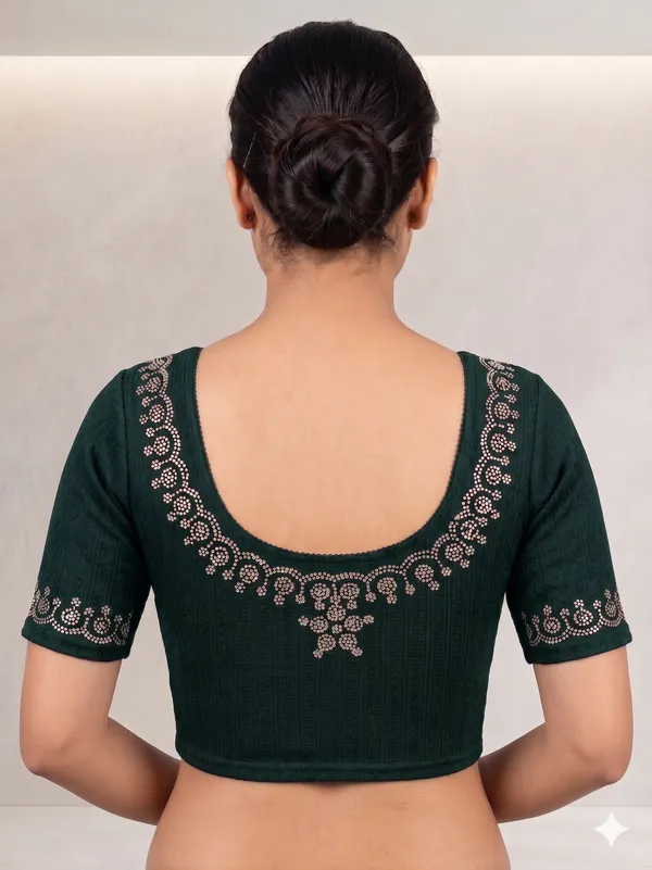 Dark_Green_Embroidered_Round_Neck_Blouse_for_Women
