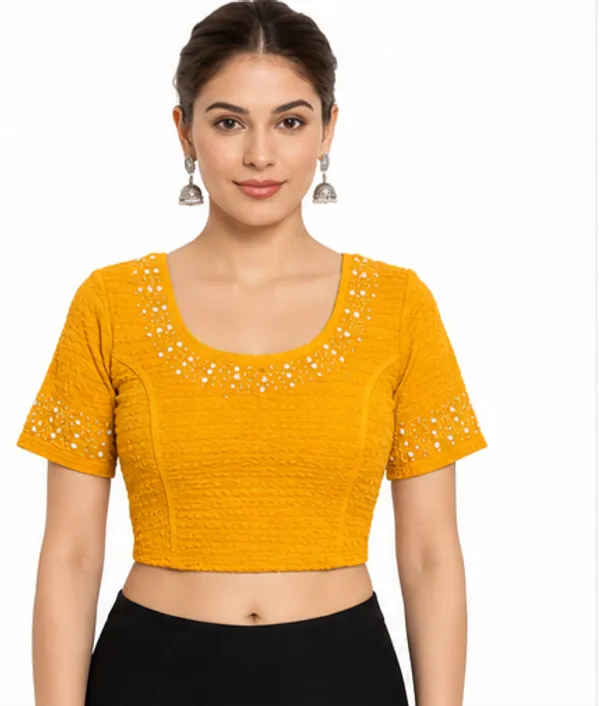 Yellow_Textured_Embellished_Blouse_for_Women
