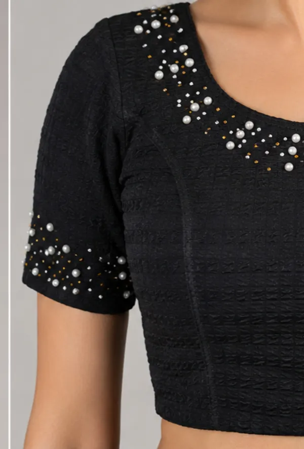 Black_Textured_Short_Sleeve_Crop_Top_for_Women