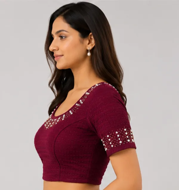 Maroon_Embellished_Short_Sleeve_Blouse_for_Women