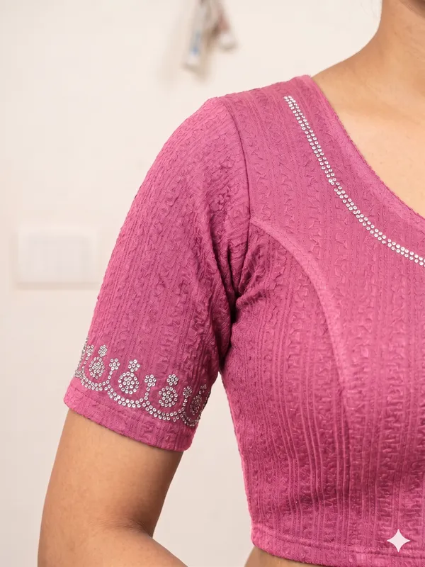 Pink_Textured_Fitted_Blouse_for_Women