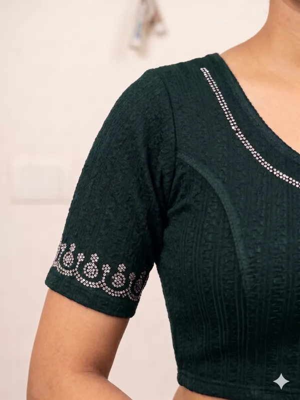 Dark_Green_Embroidered_Round_Neck_Blouse_for_Women