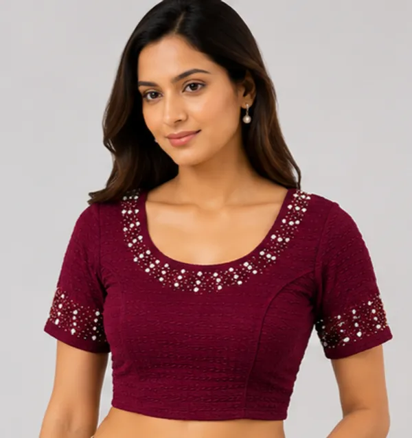 Maroon_Embellished_Short_Sleeve_Blouse_for_Women