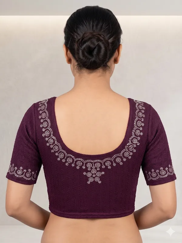 Maroon_Textured_Short_Sleeve_Blouse_for_Women
