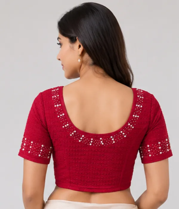 Red_Textured_Fitted_Blouse_for_Women