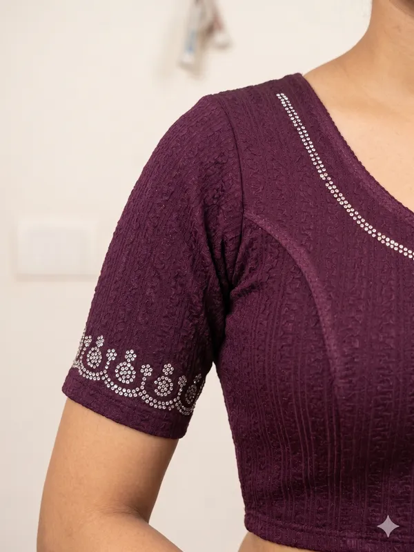 Maroon_Textured_Short_Sleeve_Blouse_for_Women