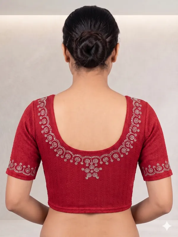 Red_Embellished_Short_Sleeve_Blouse_for_Women