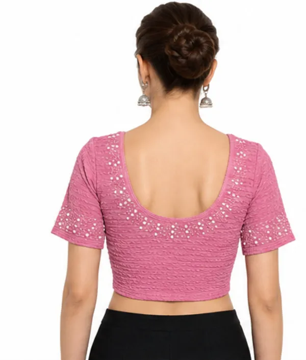 Pink_Textured_Short_Sleeve_Blouse_for_Women