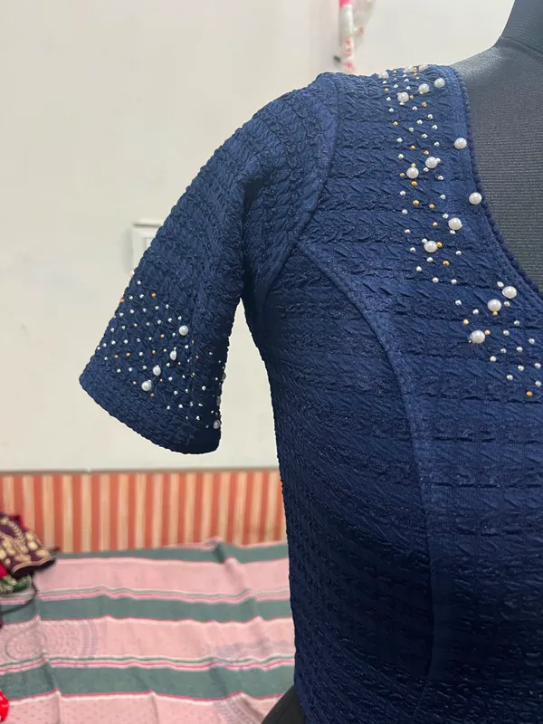 Navy_Embellished_Short_Sleeve_Blouse_for_Women