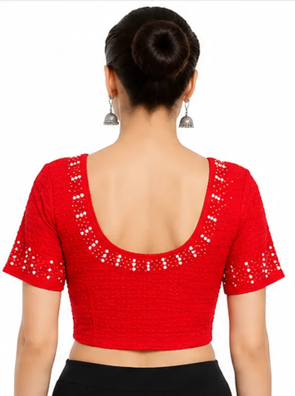 Red_Embellished_Short_Sleeve_Blouse_for_Women