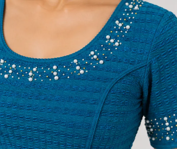 Blue_Textured_Embellished_Blouse_for_Women