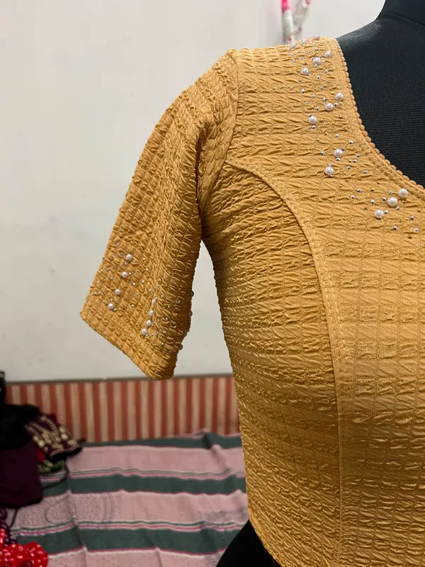 Mustard_Textured_Fitted_Crop_Top_for_Women