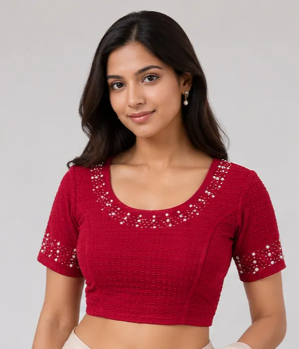 Red_Textured_Fitted_Blouse_for_Women