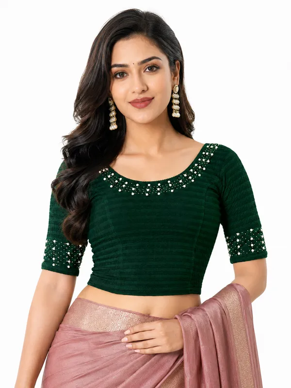 Green_Lycra_Embellished_Blouse_For_Women