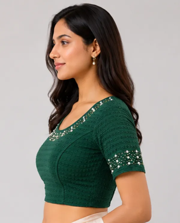 Green_Textured_Embellished_Blouse_for_Women