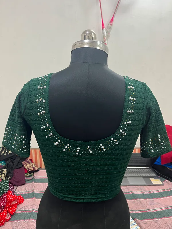 Green_Textured_Embellished_Blouse_for_Women