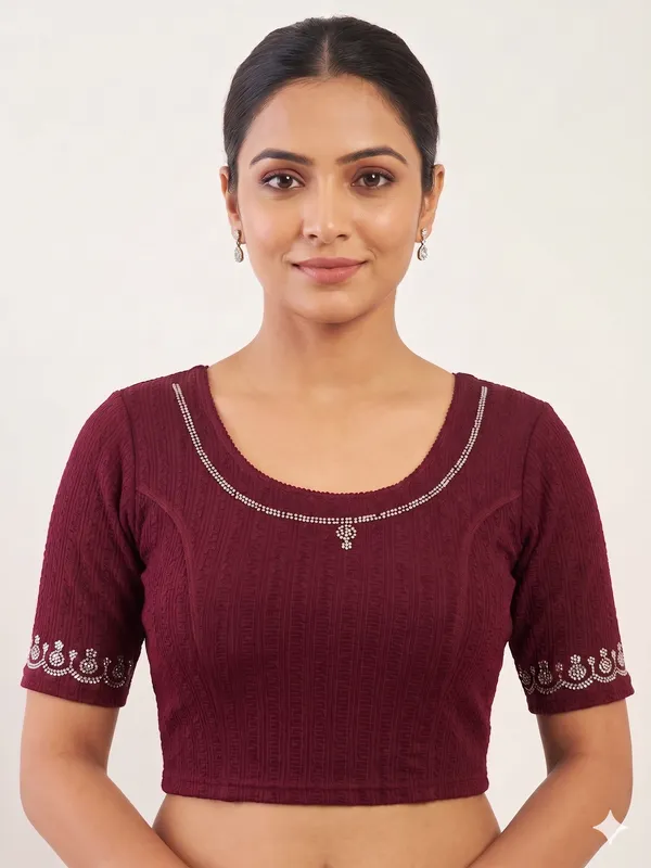 Maroon_Textured_Embellished_Blouse_for_Women