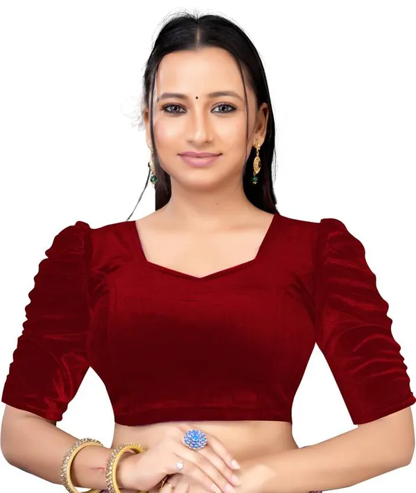 Red_Velvet_Puff_Sleeve_Blouse_for_Women
